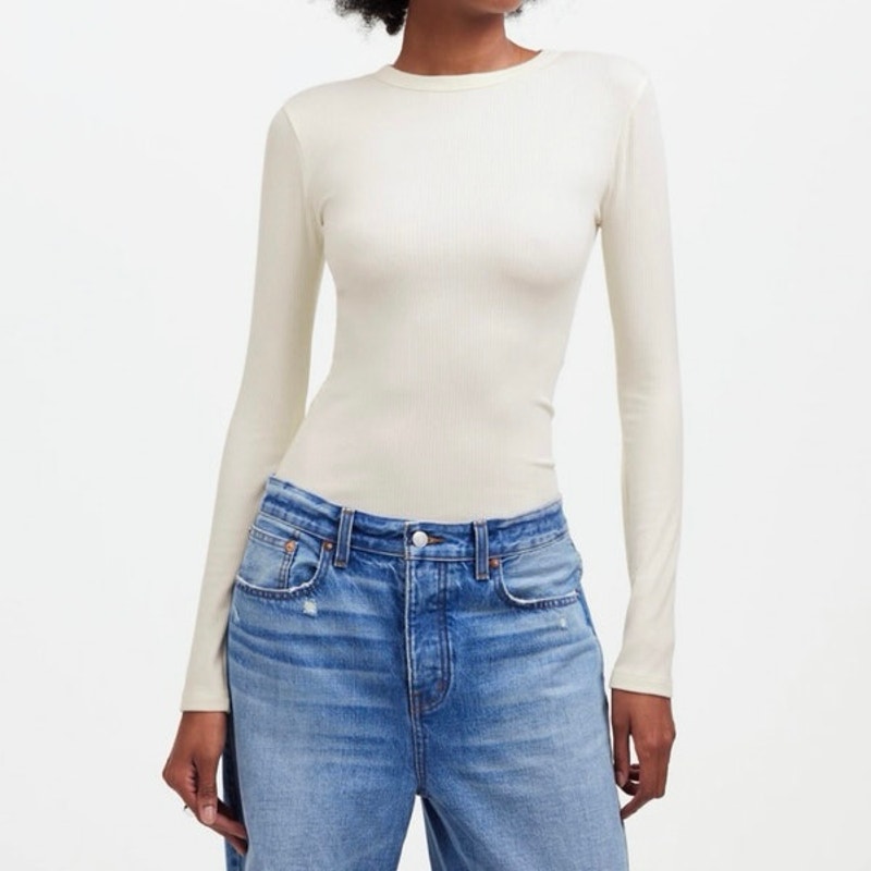 Madewell Drapey Rib Long Sleeve Tee Winter White Size Xs Nwt